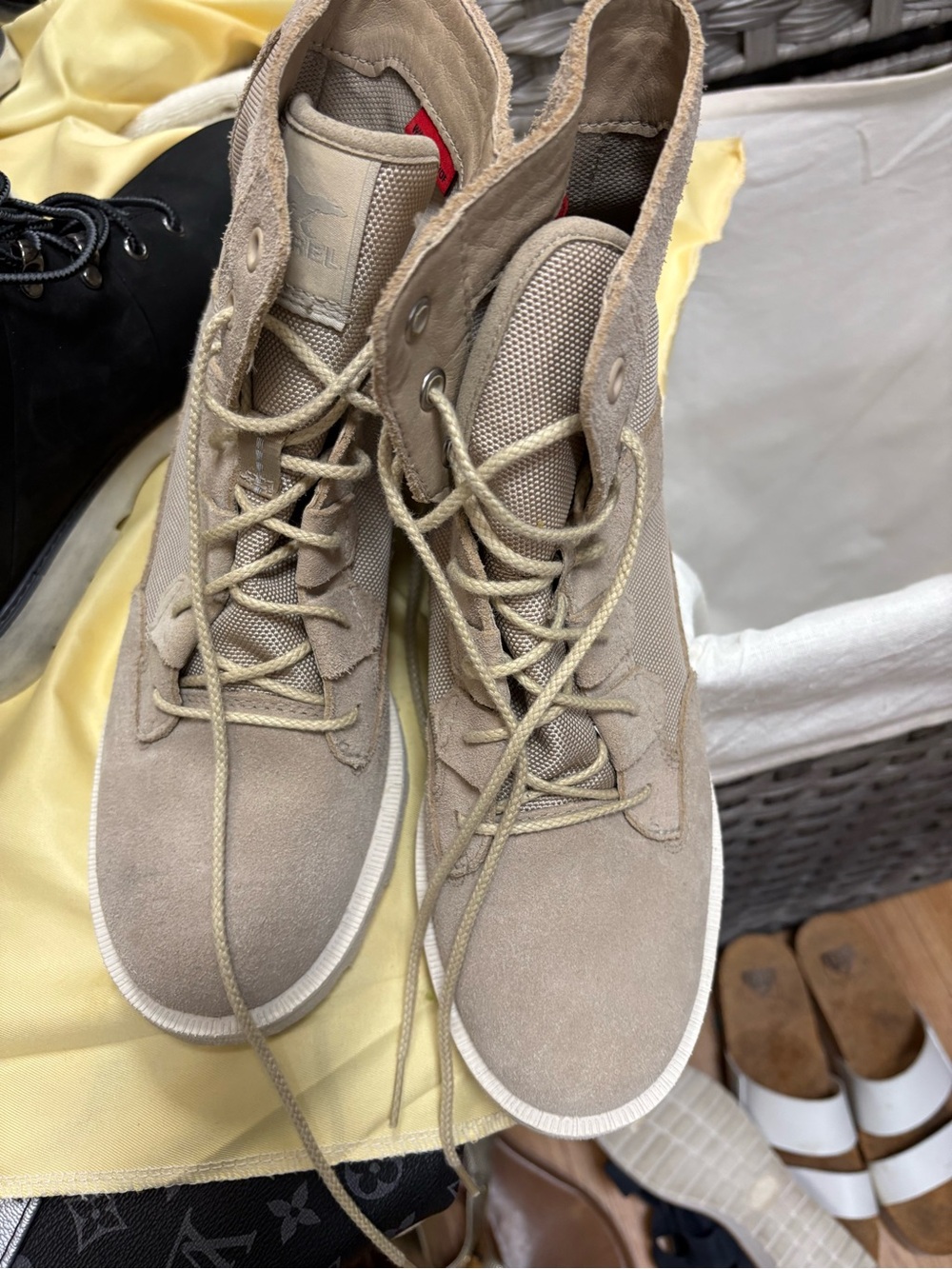 Sorel Women's Beige Lace-Up Combat Style Ankle Boots